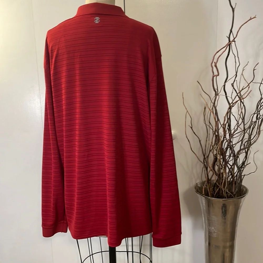 Izod stripe long sleeve golf shirt in red stripe - Picture 4 of 7
